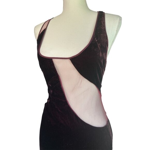 NBD Arsha Midi Dress in Burgundy Small New Womens Velvet Sheer Cocktail - Picture 8 of 10